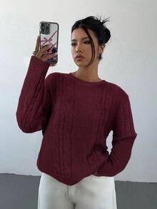 Aloruh Women's Solid Color Casual Pullover Sweater, Autumn/Winter,Fall - Burgundy - View 6