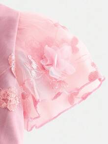 SHEIN 年轻女孩甜美花朵刺绣网眼拼布夏装 - 粉色 - 查看 4