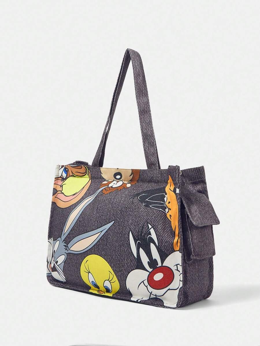LOONEY TUNES X SHEIN 女士可爱卡通动物图案时尚通勤单肩包 - 深灰色 - 查看 1