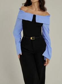 Modelyn Conjunto de 2 Peças Elegante Feminino com Nó de Bambu na Cintura, Design da Moda, Adequado para Primavera, Verão, Outono - Preto - Visão 2