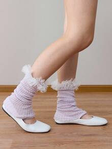 ROMWE Kawaii 1 Cặp tất chân lưới họa tiết chấm bi nhiều màu dễ thương - Màu tím hoa cà - Xem 4