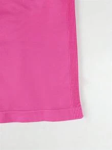 SHEIN Sports 2件套加大码纯色高腰无缝运动短裤 - 彩色 - 查看 4