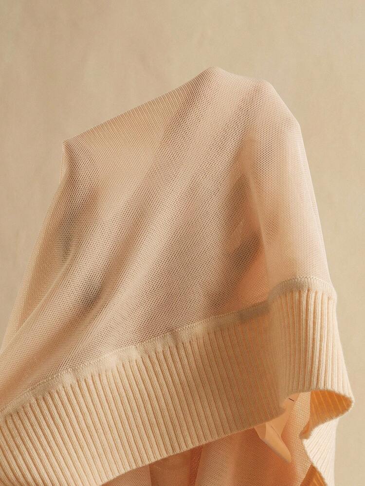 Women's Casual Loose Semi-Sheer Apricot Sequin Embroidery Graphic Pullover Sweater, Fashionable For Outings In Autumn