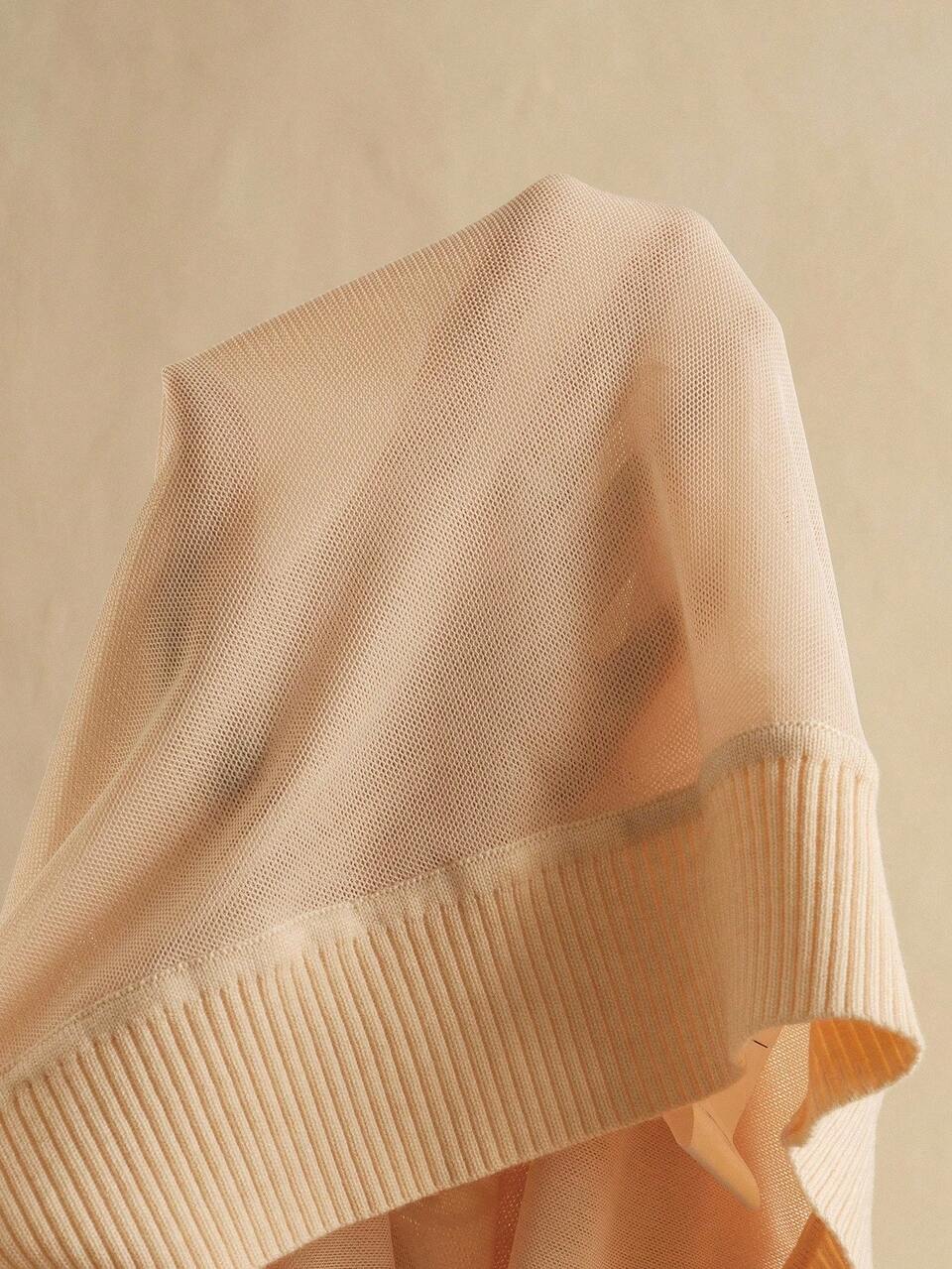 Women's Casual Loose Semi-Sheer Apricot Sequin Embroidery Graphic Pullover Sweater, Fashionable For Outings In Autumn