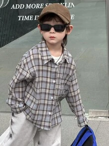 Dazy Kids 秋季幼儿男童宽松休闲格子衬衫