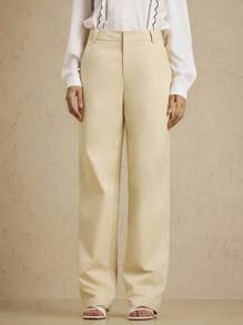 Briarwyn 女士四季服装老款纯色口袋宽松直筒休闲裤，适合返校季和办公室穿着 - 卡其色 - 查看 3