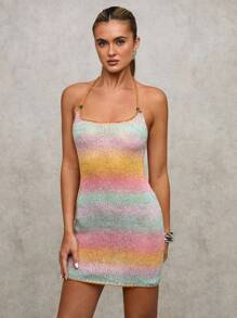 SHEIN BAE Váy yếm hở lưng màu ombre gợi cảm cho kỳ nghỉ thường ngày của phụ nữ - Nhiều màu - Xem 6