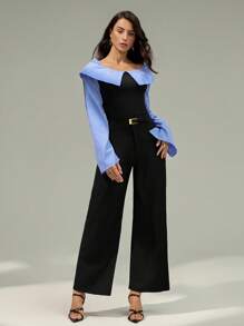 Modelyn Conjunto de 2 Peças Elegante Feminino com Nó de Bambu na Cintura, Design da Moda, Adequado para Primavera, Verão, Outono - Preto - Visão 8