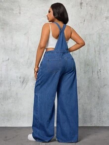 Slaydiva Plus Size Women Cowgirl Outfit Blue Denim Loose Fit Bib Overall Pants, Rodeo Outfits For Women Autumn