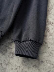 Discovery X SHEIN Tween Boy Streetwear Casual Pullover Hooded Long Sleeve Loose Knit Gray Sweatshirt