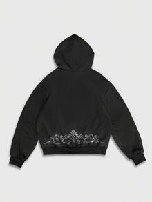 ROMWE MEN Street Life Men's Rhinestone Decor Hooded Long Sleeve Sweatshirt Sweatshirt - Black - View 2