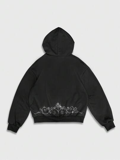 Goth Men's Rhinestone Decor Hooded Long Sleeve Sweatshirt Sweatshirt