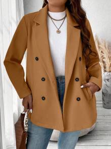 Vionelle Plus Size Women's Solid Color Lapel NeckLong Sleeve Double-Breasted Casual Overcoat Fall Winter Cloth For Women Winter Autumn