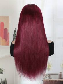 ALL READY WIG 26 英寸 99J 勃艮第无胶假发人发酒红色直发 13x4 蕾丝前假发人发预拔婴儿头发无胶 180% 密度 - S99J - 查看 4
