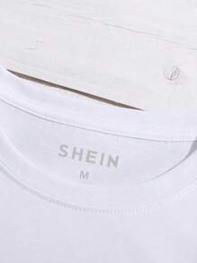 SHEIN 女式夏季字母印花短袖休闲常规圆领 T 恤 - 白色 - 查看 3