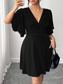 SHEIN Elenzya Plus Size Elegant Solid Color Waist Cinched Dress, Summer