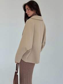 Aloruh 秋冬女士时尚短款插肩袖休闲外套 - 棕色 - 查看 2