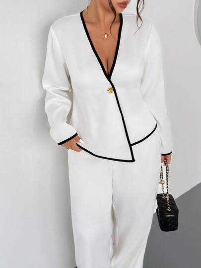 Firerie 大码简约长袖上衣和裤子两件套西装套装，秋冬商务休闲