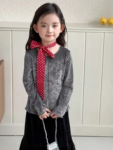 DAZY Young Girl' Velvet Texture Korean Style Long Sleeve T-Shirt, Autumn/Winter - Grey - View 3