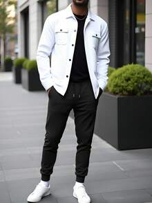 Manfinity Dauomo Conjunto de chaqueta y pantalones casuales de unicolor para hombre