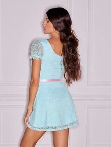 SHEIN Tall 女士优雅蕾丝迷你连衣裙，夏季 - 淺藍色 - 查看 3