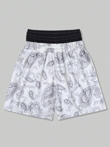 ROMWE MEN Street Life 男士夏季时尚骷髅手印花抽绳腰部双腰带短裤 - 彩色 - 查看 2