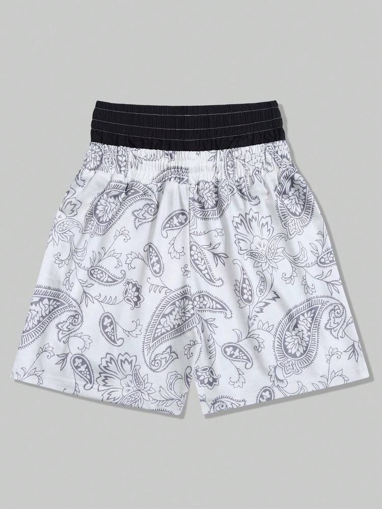 ROMWE MEN Street Life 男士夏季时尚骷髅手印花抽绳腰部双腰带短裤 - 彩色 - 查看 2
