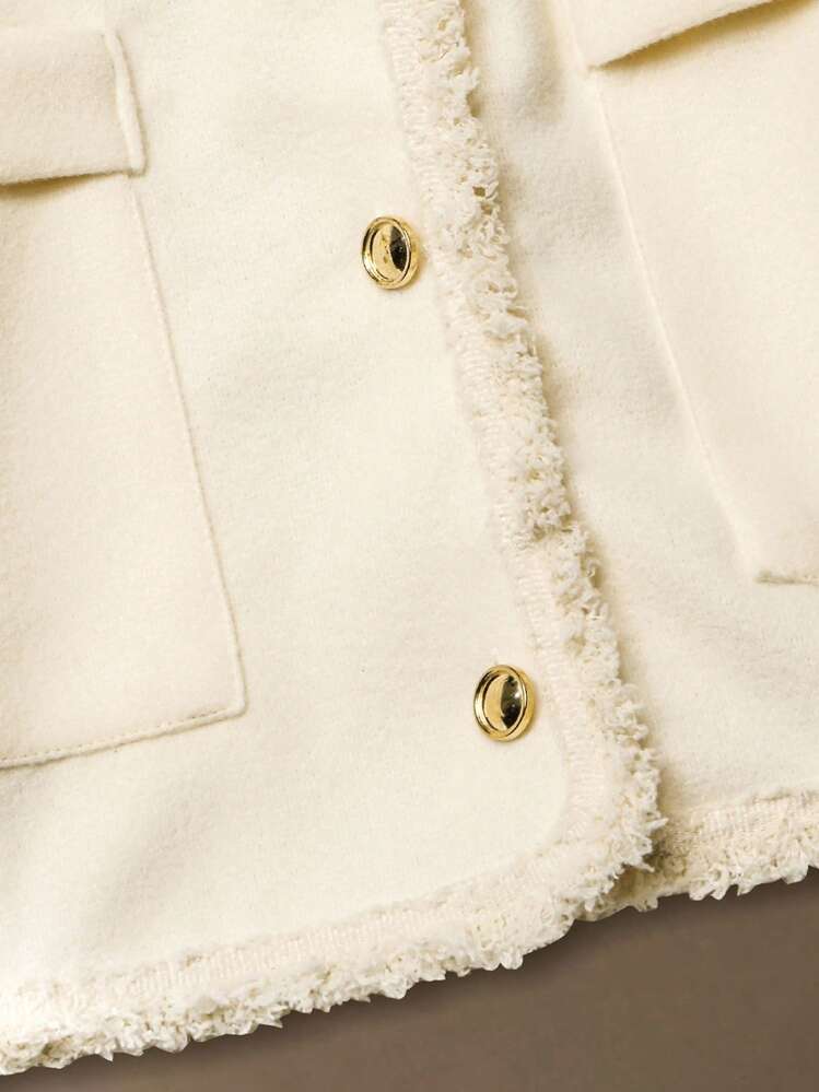 Lacomfia 2025新款V领流苏单排扣修身夹克 - 杏色 - 查看 4