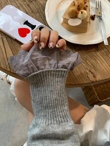 DAZY 女式圆领抽绳下摆和袖口蕾丝拼布休闲开衫夹克秋冬