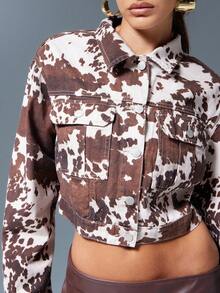 Denimoi Áo khoác denim hở vai họa tiết bò thường ngày - Nhiều màu - Xem 6