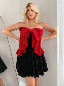 Sweetina Samtiges Oversized Schleifenoberteil Mini-Kleid