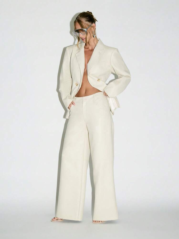 KIZN Wide Leg Palazzo Trousers With Pearl Button Details