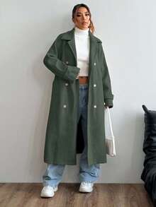 EURMUSE Cappotto in lana con collo a bavero, doppio petto e cintura in vita, adatto per l'autunno/inverno da donna