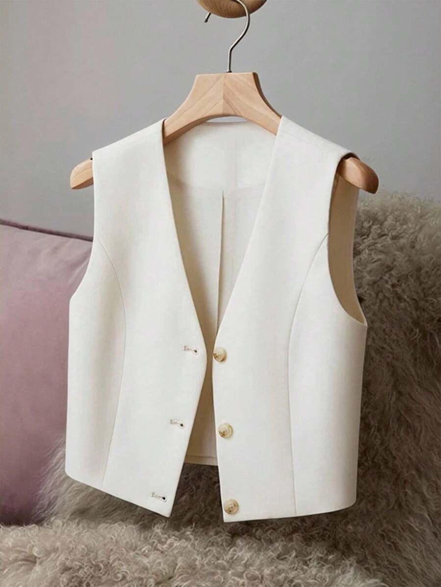 Franclia 时尚简约的日常百搭秋季女装，白色内衬，优雅高贵的套装上衣，适合返校季、商务休闲等各种场合，尽显老钱风范。 - 白色 - 查看 1