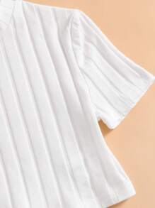 SHEIN Tween Girls' Casual Solid Color Cropped T-Shirt, Summer - White - View 4