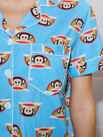 Paul Frank X ROMWE Women's Short Sleeve Top & Shorts Casual Pajama Set, Summer