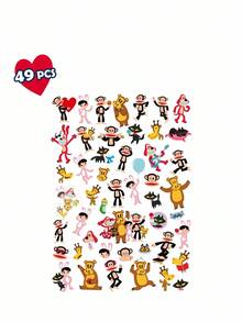 Paul Frank X SHEIN 47套卡通图案贴纸，适合学生、青少年、男女，适用于笔记本、日记本、手工艺品及类似物品。也可用作滑板、笔记本电脑和行李箱的个性化装饰。背胶可移除，易撕不留残胶。 - 彩色 - 查看 3