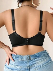SHEIN 1pc Plus Size Comfortable Seamless Wireless Lightly Lined Adjustable Bra For Women,Daily Casual Black Summer Push Up Bras For Big Boobs Lingerie - Black - View 2