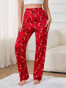 EURMUSE 2pcs Contrast Colour Heart Pattern Homewear Sleep Bottoms Pajama Set