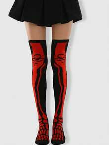 ROMWE Grunge Punk 2 Pairs Halloween Thigh High Socks With Gloves Set, Retro Streetwear Over-The-Knee Socks For Women - Black - View 2