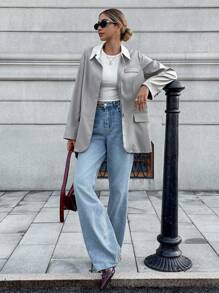 Chiquease Veste fine pour femmes de style français élégant, col tressé, manches longues, coupe régulière, nouvelle saison automne, couleurs contrastées - Multicolore - Voir 4