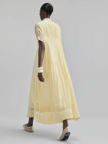 Ontre Women's Solid Color Short Sleeve Pleated Single-Breasted Casual Long Dress, Beach Holiday Outfit, Island Resort Bohemian Dress For Music Festival, Halloween, Christmas Party, Elegant Business Casual Work Dress, Country Music Concert Outfit