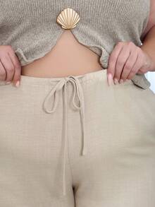 Pretty and Ole Pantaloni larghi con vita media e coulisse, abbigliamento vacanziero elegante e carino per l'estate - Cachi - Visualizzare 3