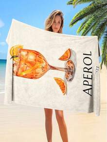 SHEIN 1 pièce Grande serviette de plage microfibre à séchage rapide inspirée de l'Aperol Spritz - Motif floral tropical, légère et absorbante, parfaite pour la natation, la gym, le yoga - Compagnon de voyage idéal, serviettes de plage essentiels de plage