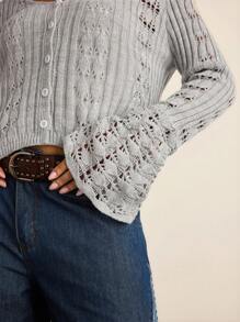 SHEIN VCAY Suéter holgado de manga larga con botones de moda casual y talla grande para mujeres - Gris - Ver 7