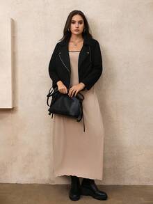 Juhart Women's Long Dress With Plus Size Contrasting Straps In Autumn And Winter - Multicolor - View 2