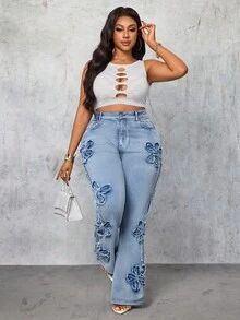 Slaydiva Jeans de pierna acampanada con botones de moda casual para mujer de talla grande