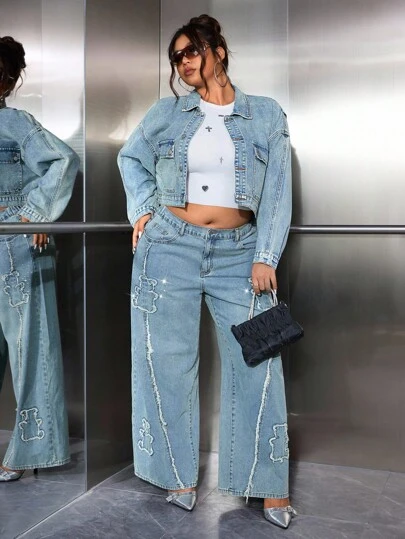 Jeanoix Chaqueta vaquera holgada de manga larga con un solo botonadura y hombros caídos, nuevo estilo de verano para mujer de talla grande