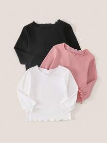 SHEIN 万圣节心形印花女婴上衣，多件装双面变色长袖衬衫，可爱时尚，防紫外线面料，秋季 - 彩色 - 查看 3