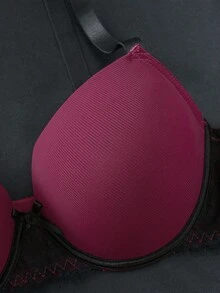 SHEIN 2pcs/Set Plus Size Women Lace Patchwork Minimalist Underwire Bra With Lift & Side Support - Multicolor - View 3